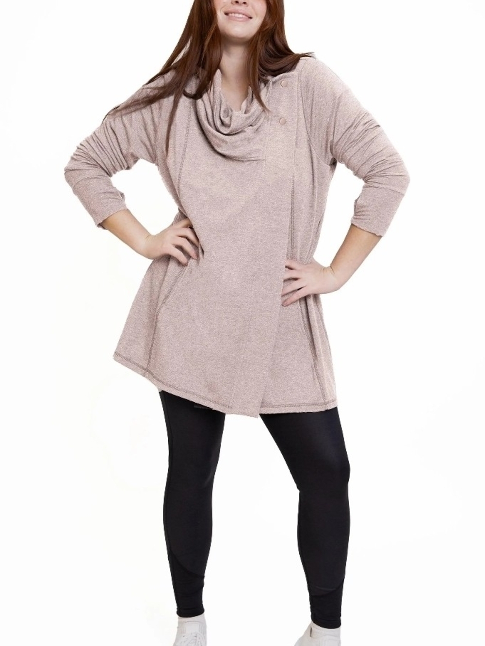 0715 Phoenix Florence Cozy Top Draped Cowl-Neck Tunic Sweater in Blush; 2X‎